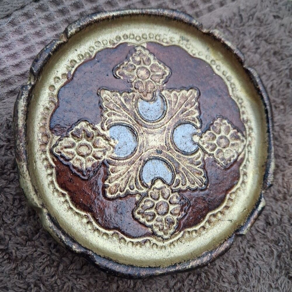 Vintage Single Piece Replacement Hand Painted Gold Tone Coaster